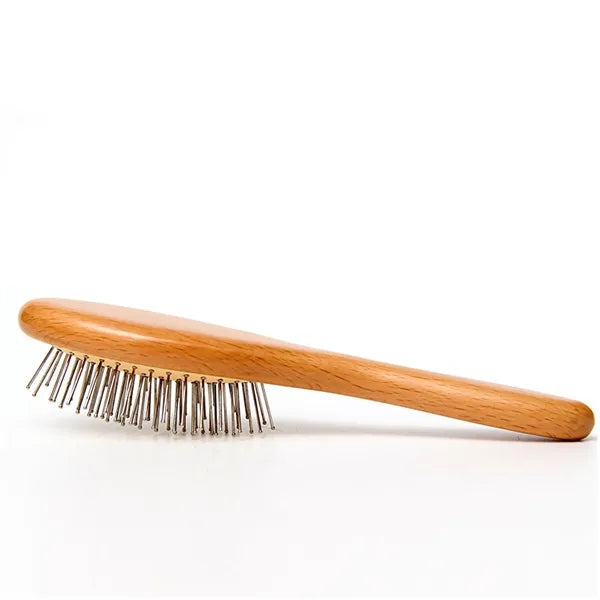 Natural Wood Comb with Metal Bristles
