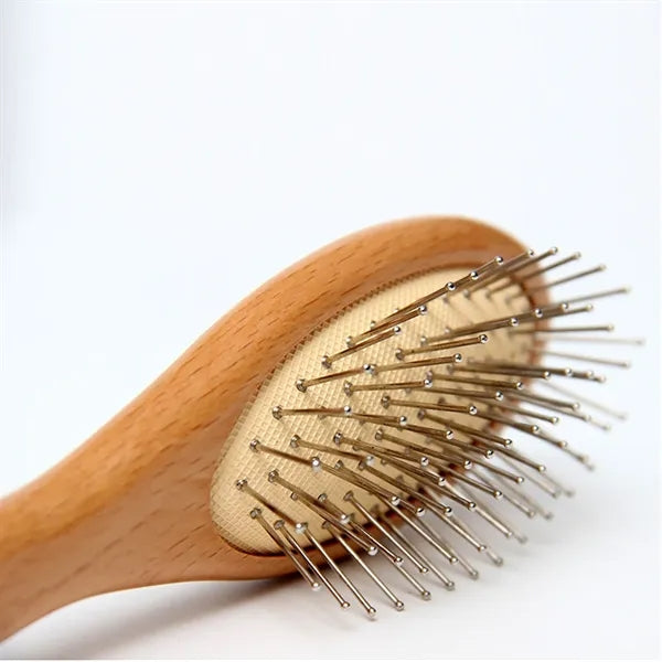 Natural Wood Comb with Metal Bristles