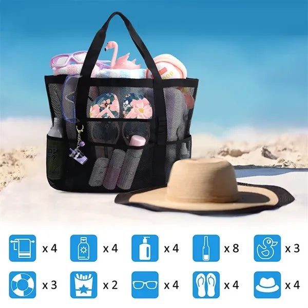 Large Mesh Multi-Pocket Beach Bag
