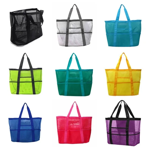 Large Mesh Multi-Pocket Beach Bag
