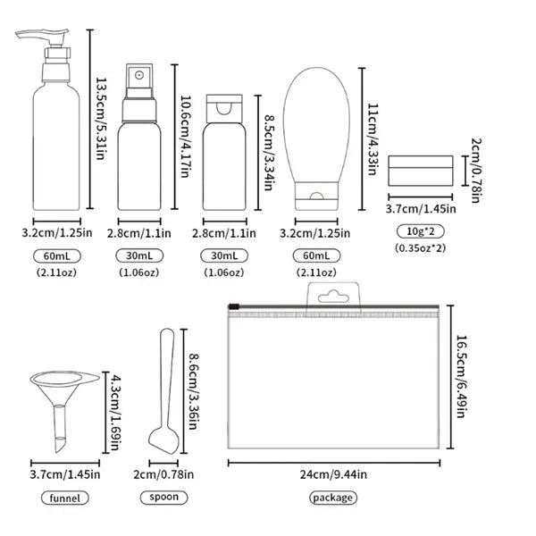Travel Bottle Set of 11 Pieces