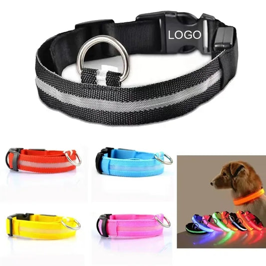 Nylon LED Dog Pet Collar Light up Flashing High Visibility