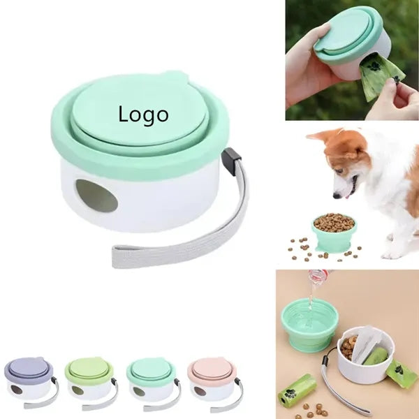3-in-1 Collapsible Pet Bowl with Food Dispenser Poop Bag