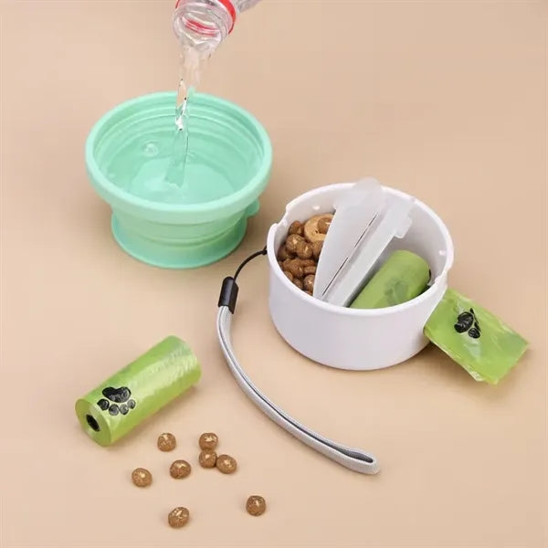 3-in-1 Collapsible Pet Bowl with Food Dispenser Poop Bag