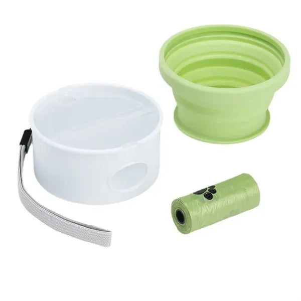 3-in-1 Collapsible Pet Bowl with Food Dispenser Poop Bag