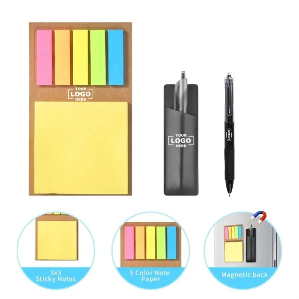 Magnetic Colored Sticky Notes And Flags With Pen Holder