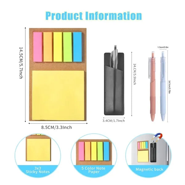 Magnetic Colored Sticky Notes And Flags With Pen Holder