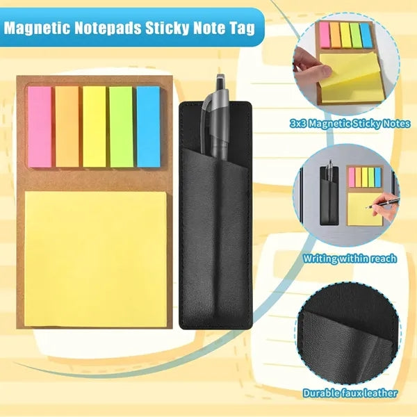 Magnetic Colored Sticky Notes And Flags With Pen Holder