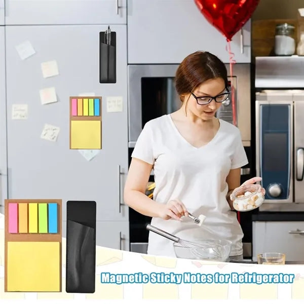 Magnetic Colored Sticky Notes And Flags With Pen Holder