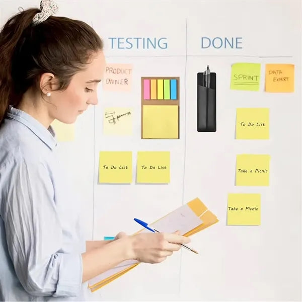 Magnetic Colored Sticky Notes And Flags With Pen Holder