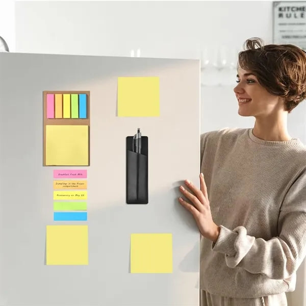 Magnetic Colored Sticky Notes And Flags With Pen Holder