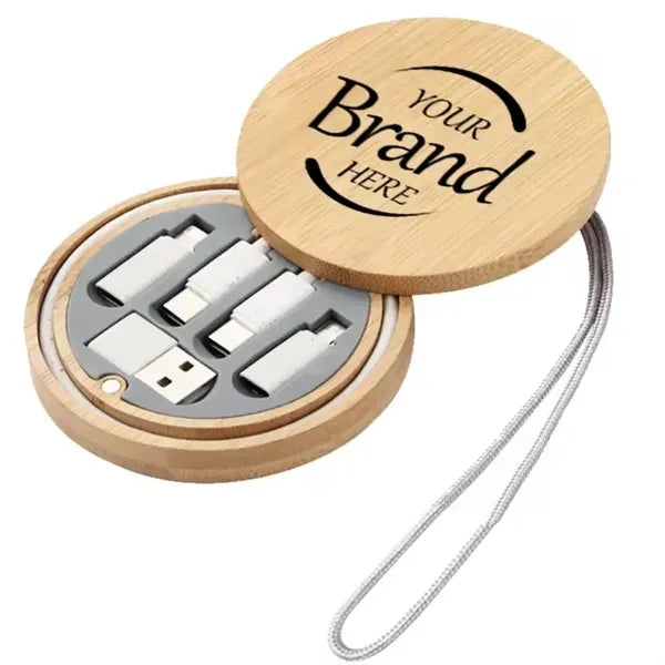 Bamboo Storage Box with Fast Charging Cable Kit