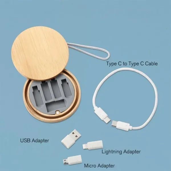 Bamboo Storage Box with Fast Charging Cable Kit