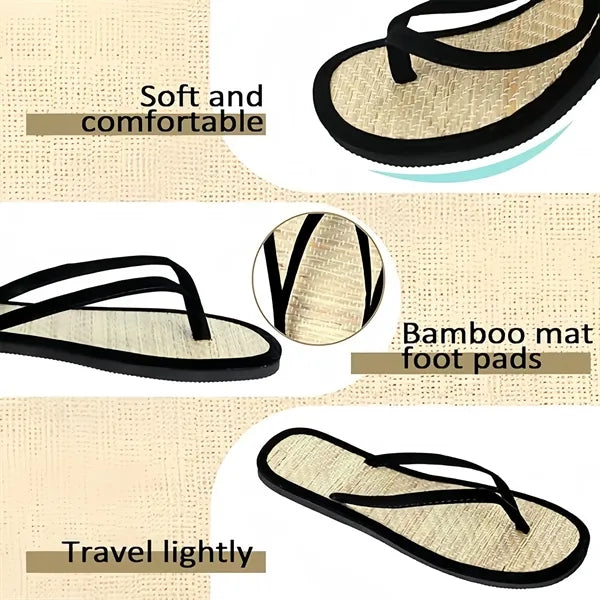 Women Flip Flop Non-Slip Beach Sandals Woven Straw Slipper