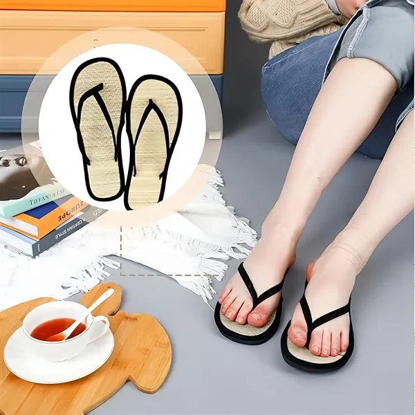Women Flip Flop Non-Slip Beach Sandals Woven Straw Slipper