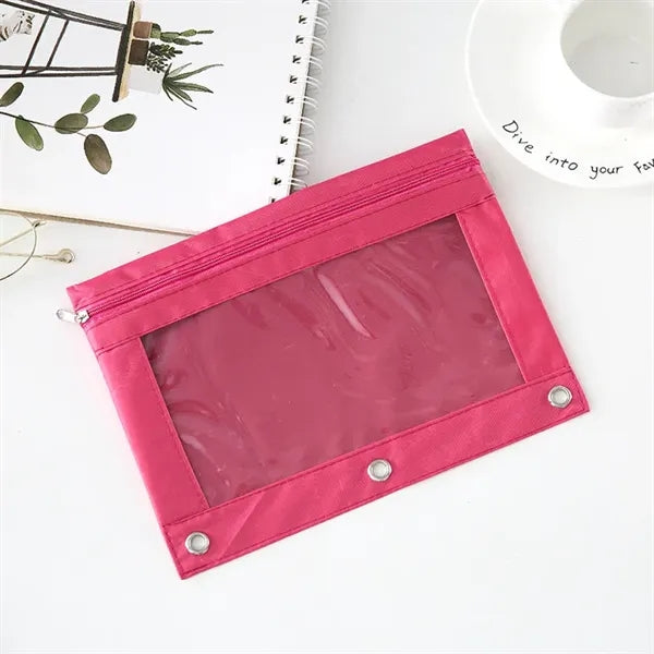 2 Zippers 3 Ring Binder Pencil Pouch 10 x 7"