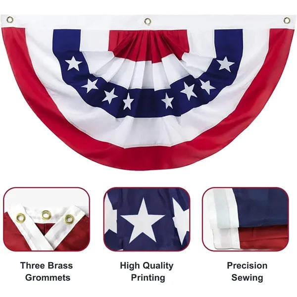18" x 36" American Patriotic Pleated Fan Flags