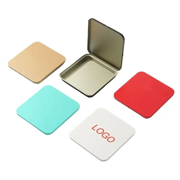 Portable square clamshell tin box
