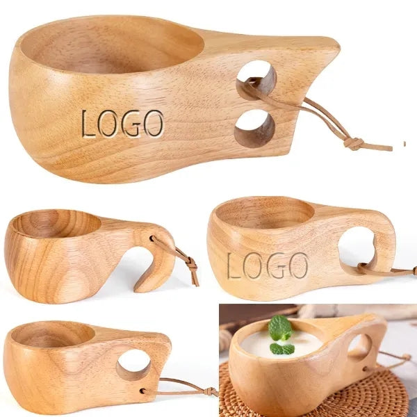 Natural Wooden Coffee Mug w/ Handle