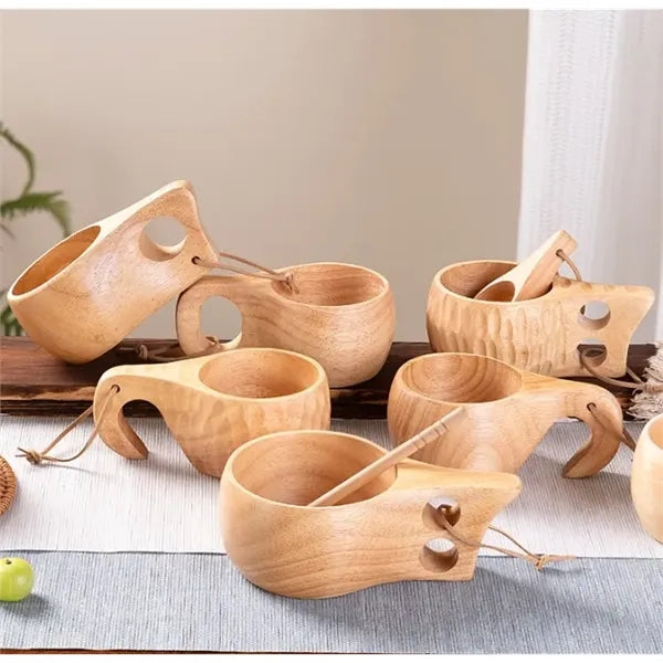 Natural Wooden Coffee Mug w/ Handle