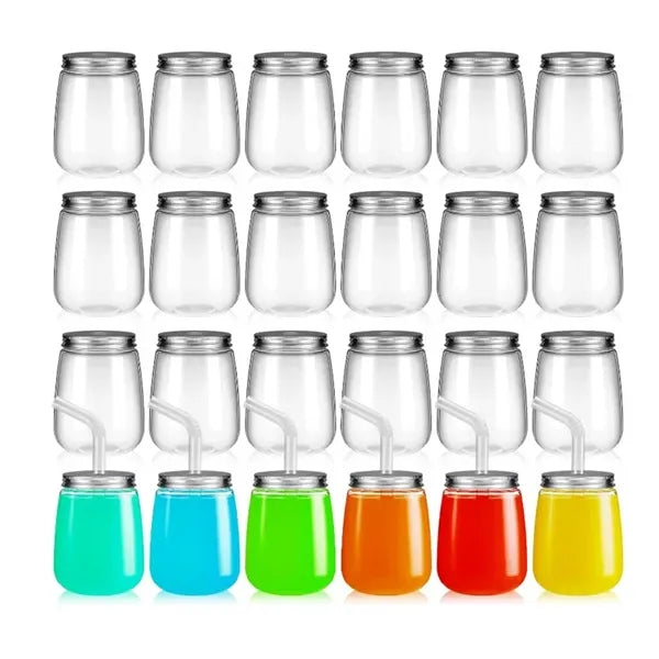 Plastic Mason Jars with Lid and Straws