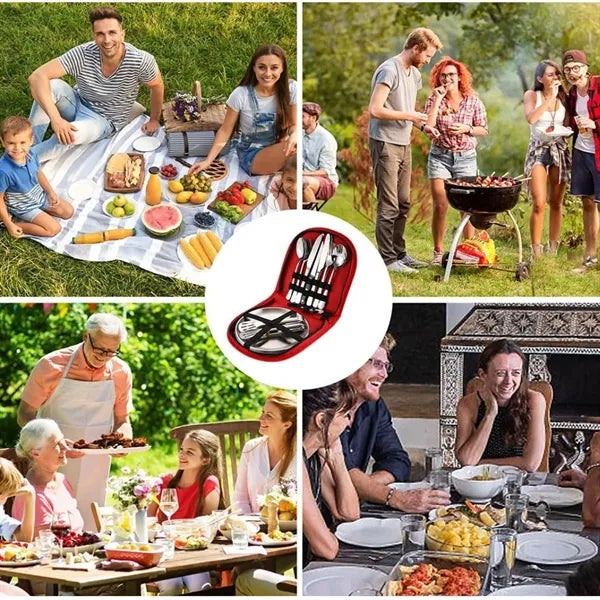 10pcs Outdoor Picnic Portable Stainless Steel Tableware