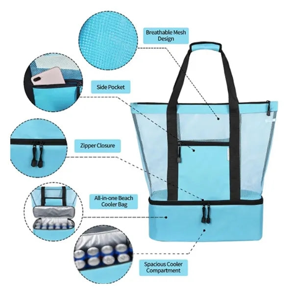 Large Beach Tote Bag With Insulated Cooler