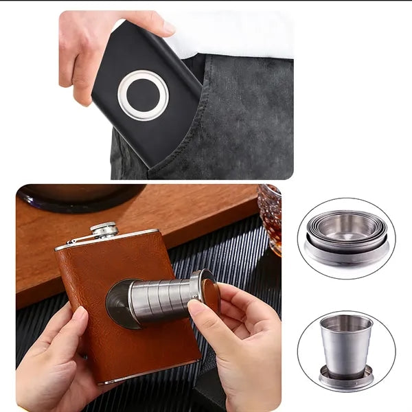 8oz Shot Hip Flask With Built in Collapsible Cup
