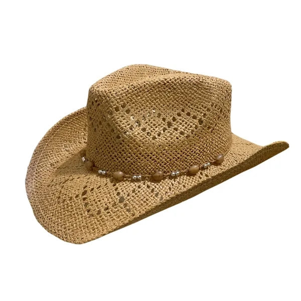 Straw Cowboy Hat for Women with Beaded Trim