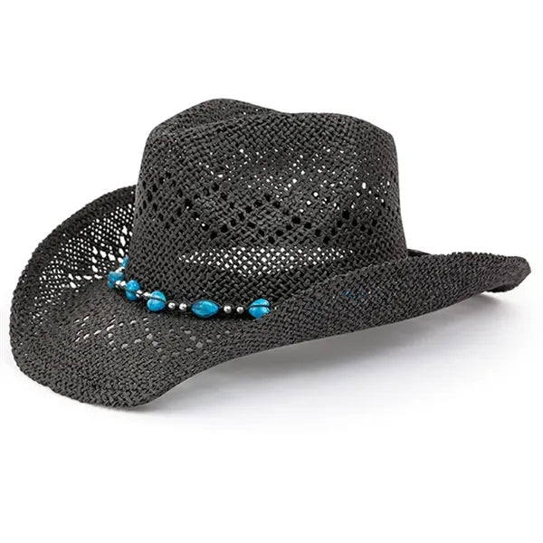 Straw Cowboy Hat for Women with Beaded Trim
