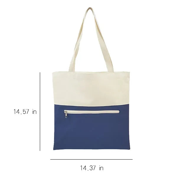 Canvas Tote Bag With An External Pocket W/ Zipper Closure