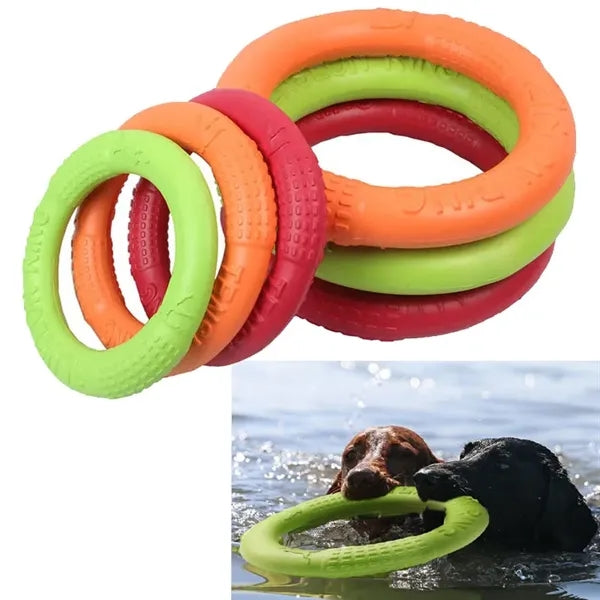 Dog Toys FLOATABLE Flying Disk Training Ring Puller Anti-Bit