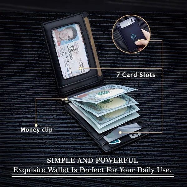 Blocking Full Grain Leather Card Holder Slim Front Pocket Wa