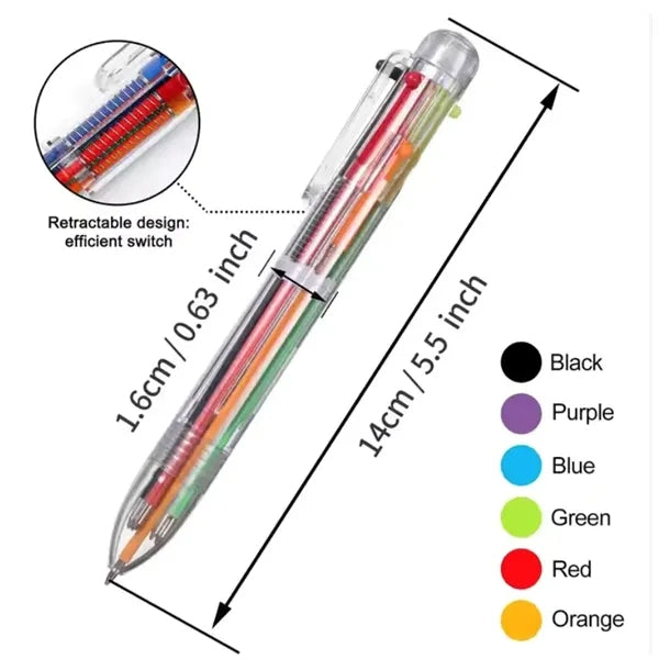 6-in-1 Multicolor Ballpoint Pen for School/ Office