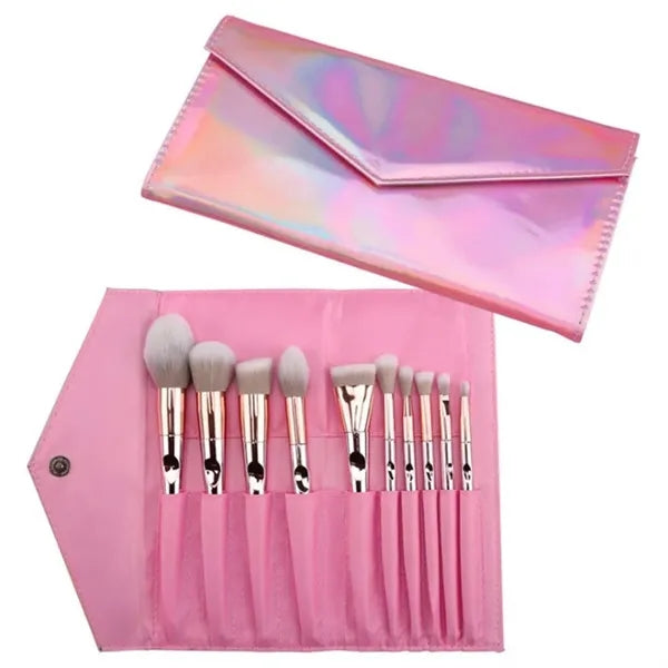 10pcs Pink Beauty Makeup Brush Set With Cosmetic Bag