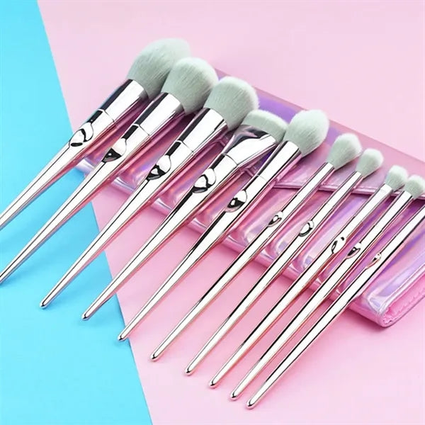 10pcs Pink Beauty Makeup Brush Set With Cosmetic Bag