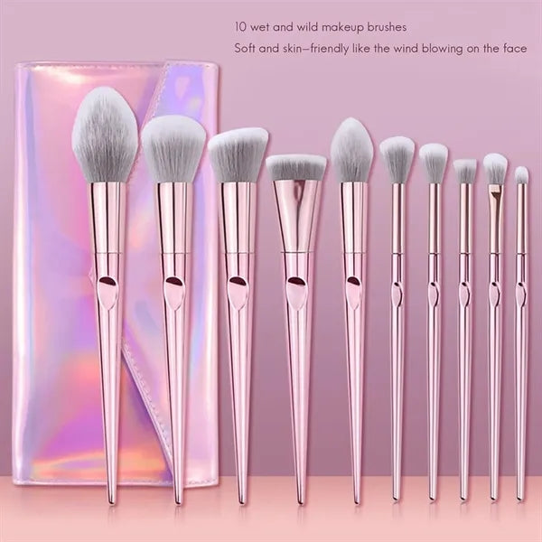 10pcs Pink Beauty Makeup Brush Set With Cosmetic Bag