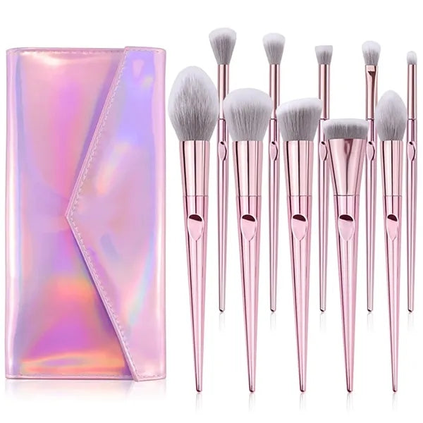 10pcs Pink Beauty Makeup Brush Set With Cosmetic Bag