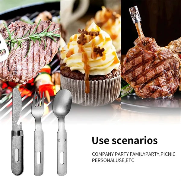 3 in 1 Camping Cutlery Set Stainless Steel