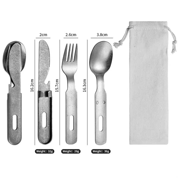 3 in 1 Camping Cutlery Set Stainless Steel