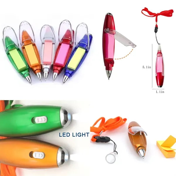 4in1 LED Ballpoint Pen With Sticky Notes Lanyards