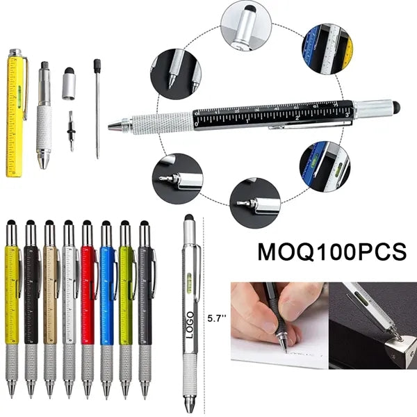 6 in 1 Tools Ballpoint Pen With Screwdriver Ruler