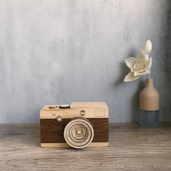 Retro Engraved Wooden Camera Musical Box