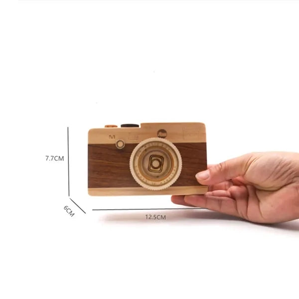 Retro Engraved Wooden Camera Musical Box