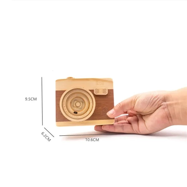Retro Engraved Wooden Camera Musical Box
