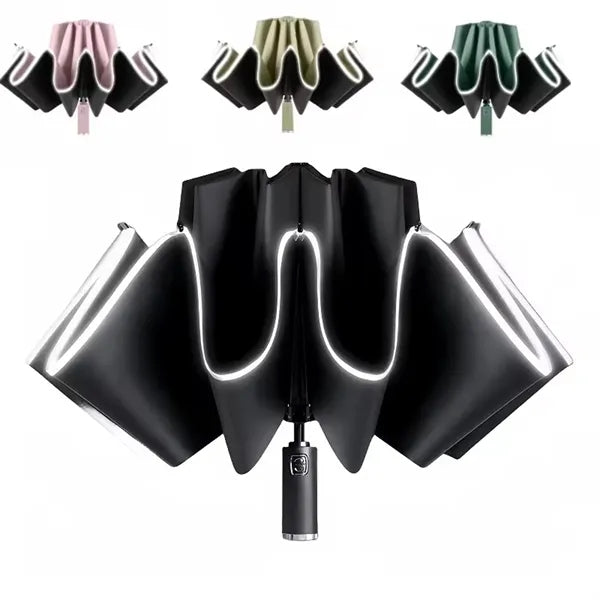 Foldable Reverse Automatic Umbrella with Reflective Stripe