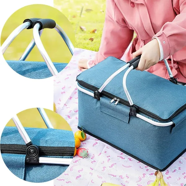 Insulated Folding Picnic Basket Travel Camping Shopping Bag