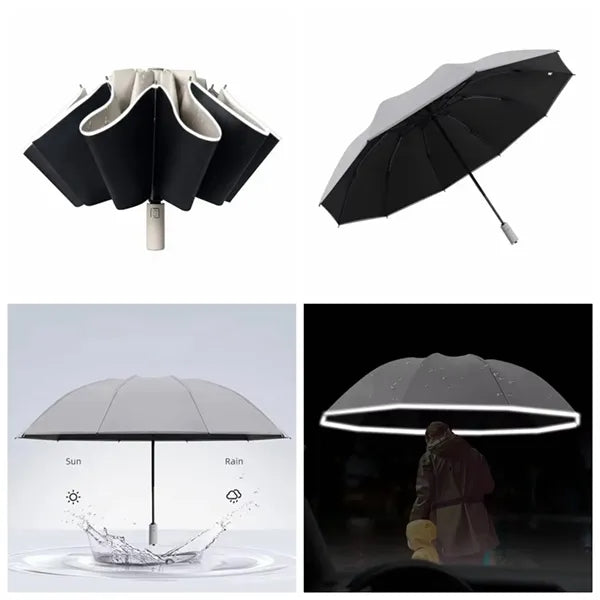 Foldable Reverse Automatic Umbrella with Reflective Stripe