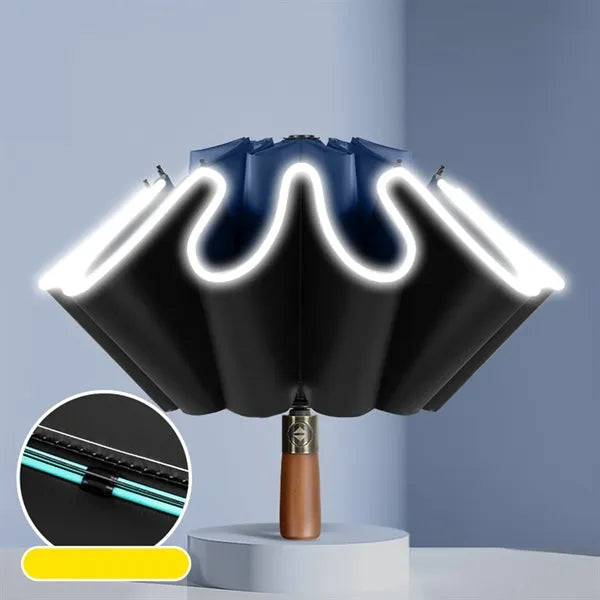Wooden Handle Folding Automatic Reflectiv Inverted Umbrella