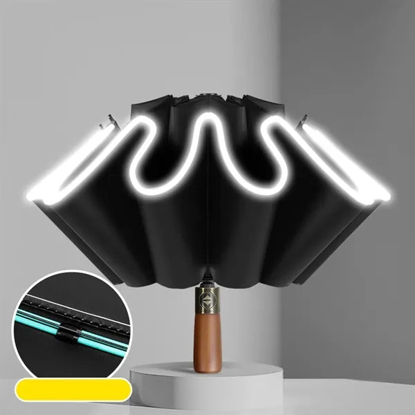 Wooden Handle Folding Automatic Reflectiv Inverted Umbrella